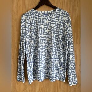 Pine Cone Hill | Women’s Large | Fine Linens Pajama Casual Top Blue White